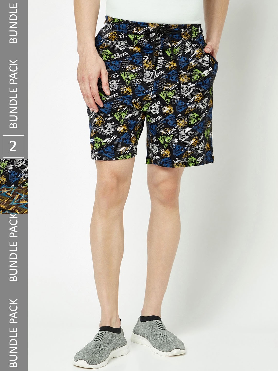 

T.T. Men Pack Of 2 Printed Cotton Shorts, Black