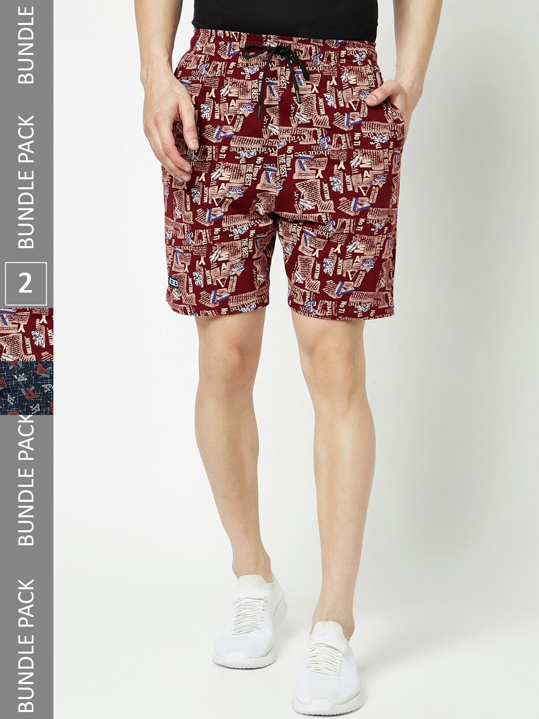 

T.T. Men Pack Of 2 Typography Printed Cotton Shorts, Maroon