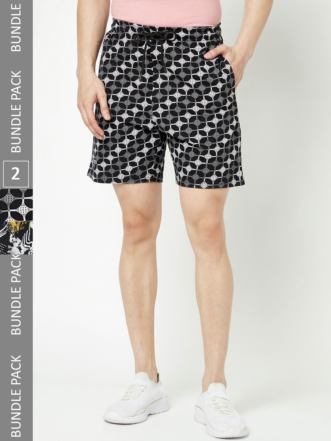 

T.T. Men Pack Of 2 Abstract Printed Cotton Shorts, Black