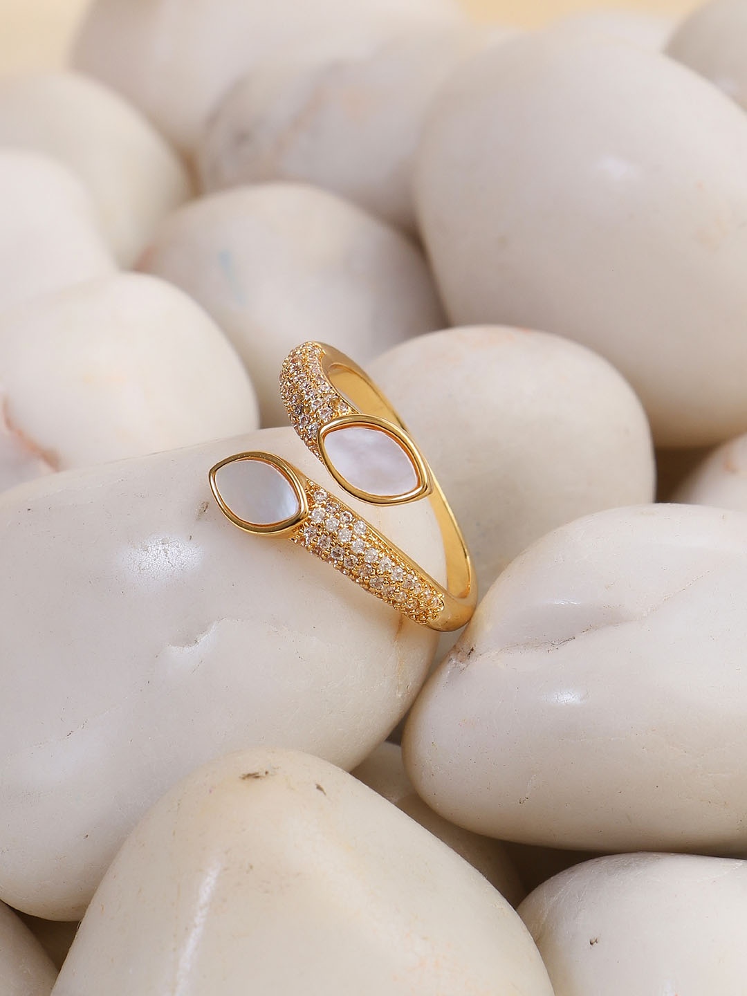 

Adwitiya Collection Gold-Plated Stone Studded Adjustable Finger Ring