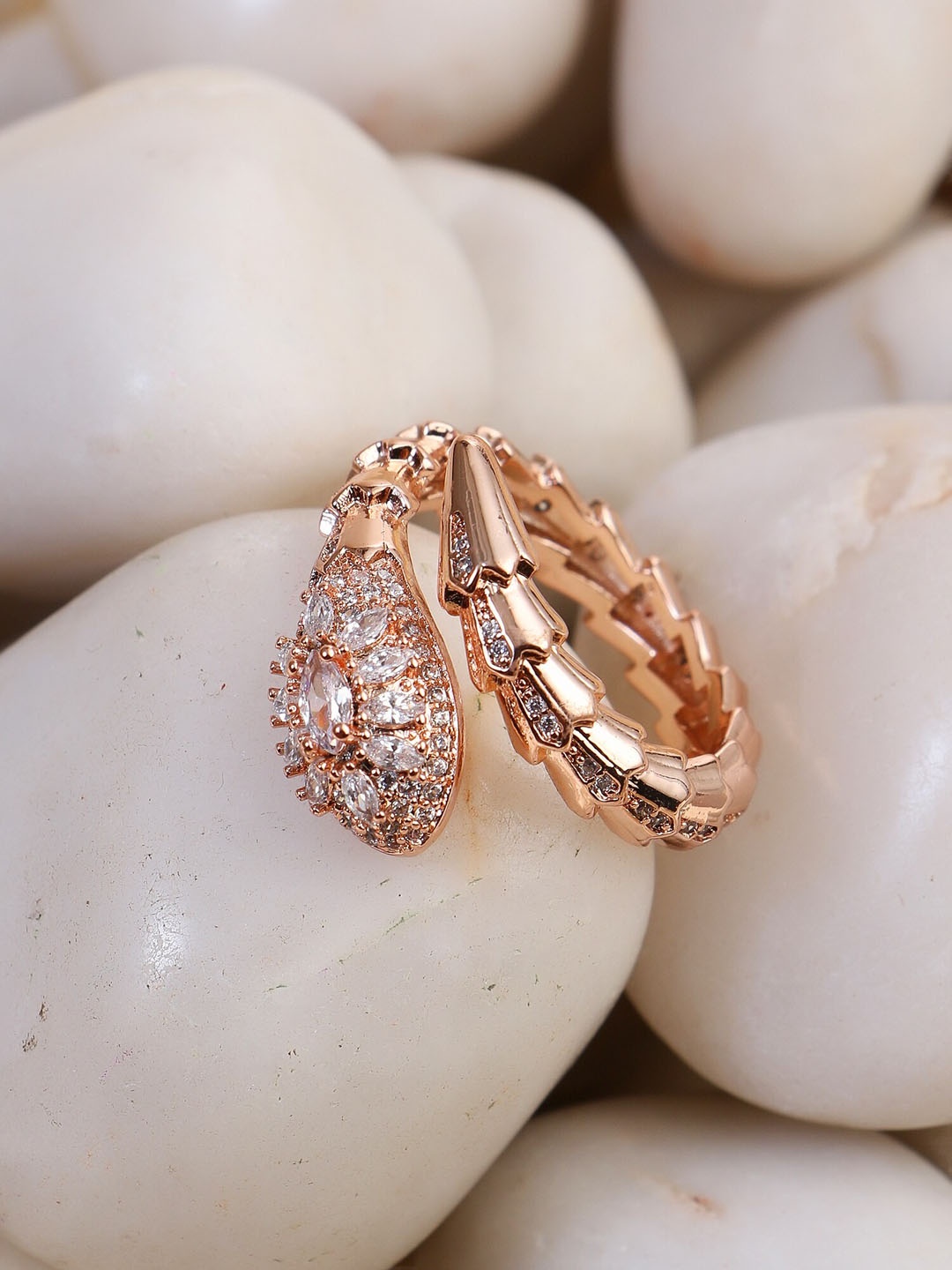 

Adwitiya Collection Rose-Gold-Plated Stone Studded Finger Ring