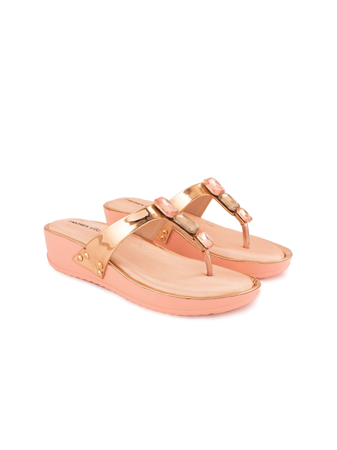 

sneakers villa Embellished T-Strap Comfort Heels, Peach