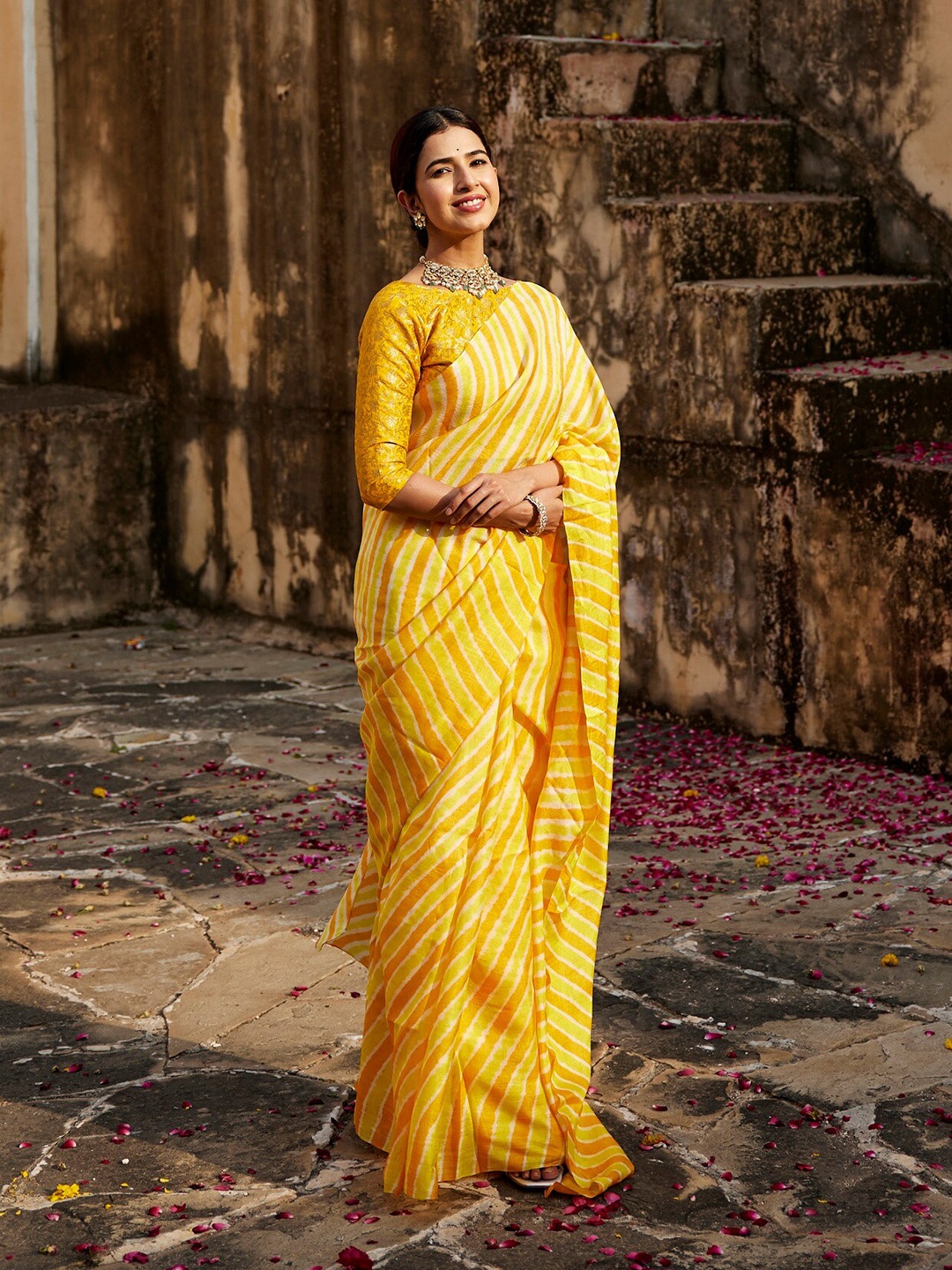 

Geroo Jaipur Leheriya Pure Silk Saree With Blouse Piece, Yellow