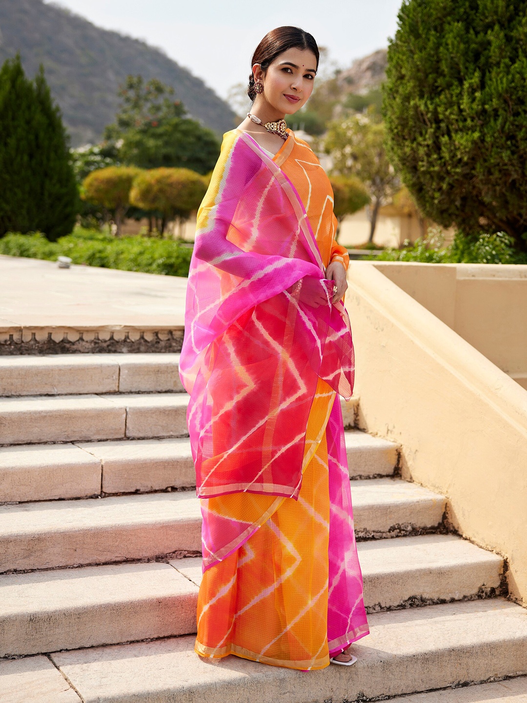 

Geroo Jaipur Leheriya Zari Pure Silk Kota Saree, Orange