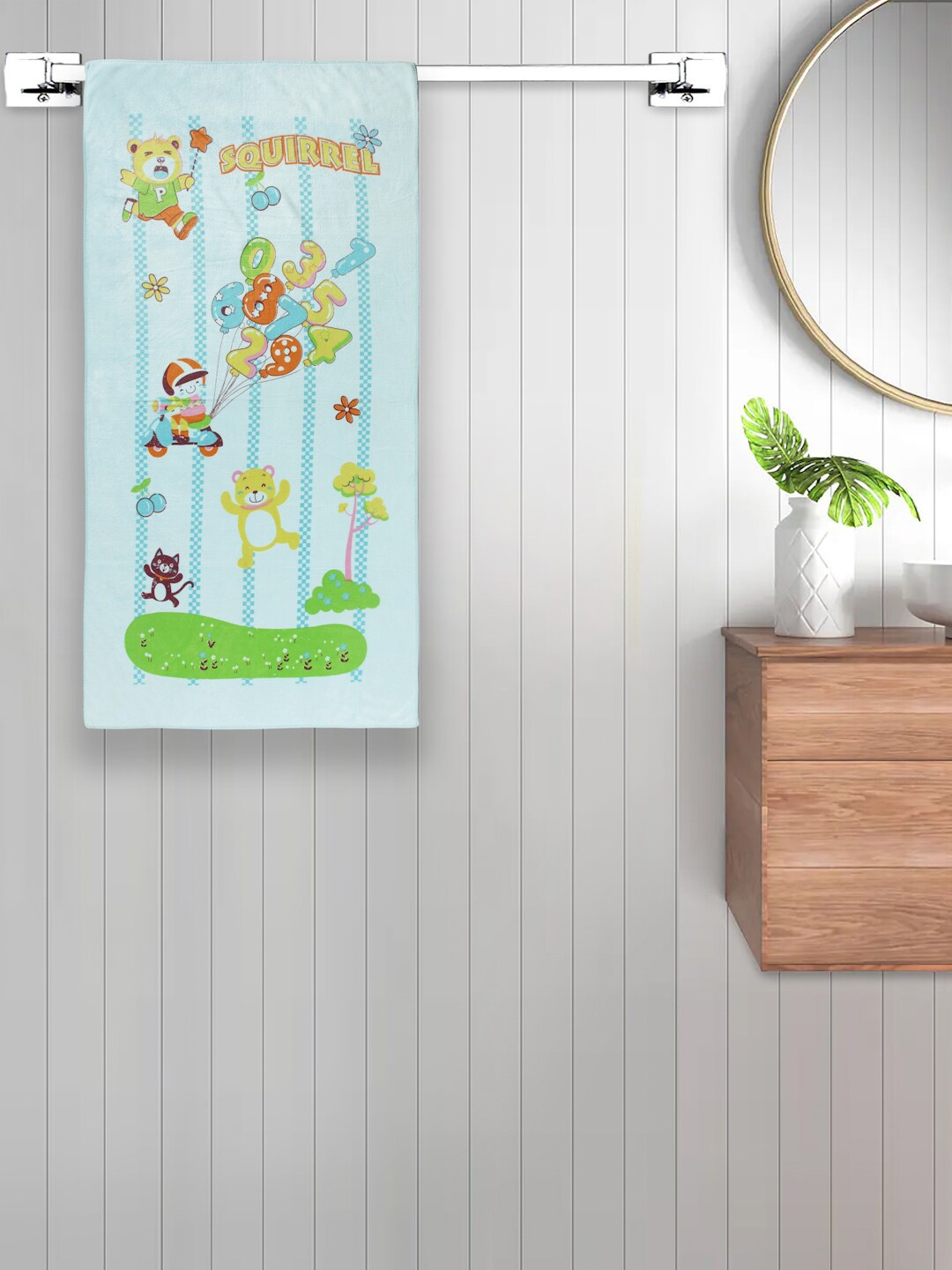 

FABINALIV Kids Blue & Green Printed 420 GSM Cotton Bath Towel