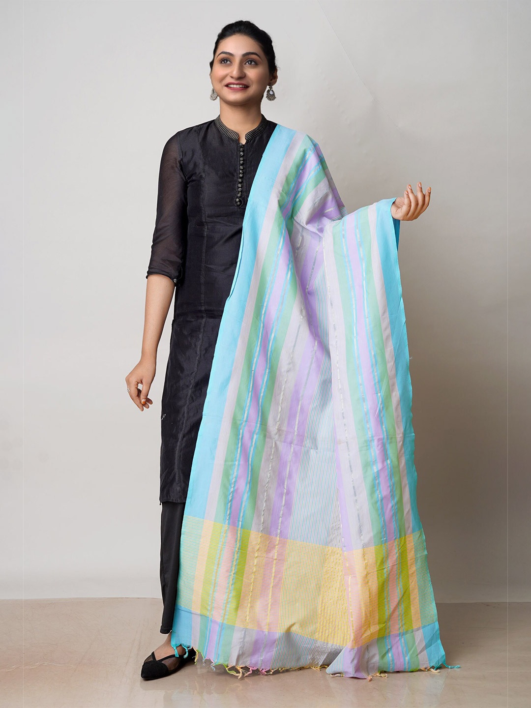 

Unnati Silks Blue & Pink Woven Design Pure Cotton Dupatta with Zari