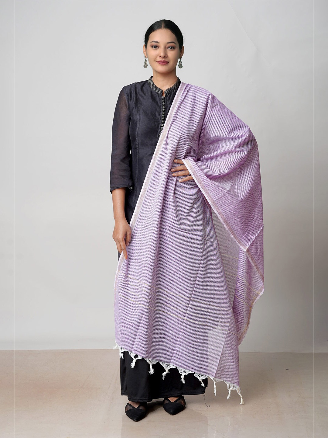 

Unnati Silks Checked Pure Cotton Dupatta, Purple