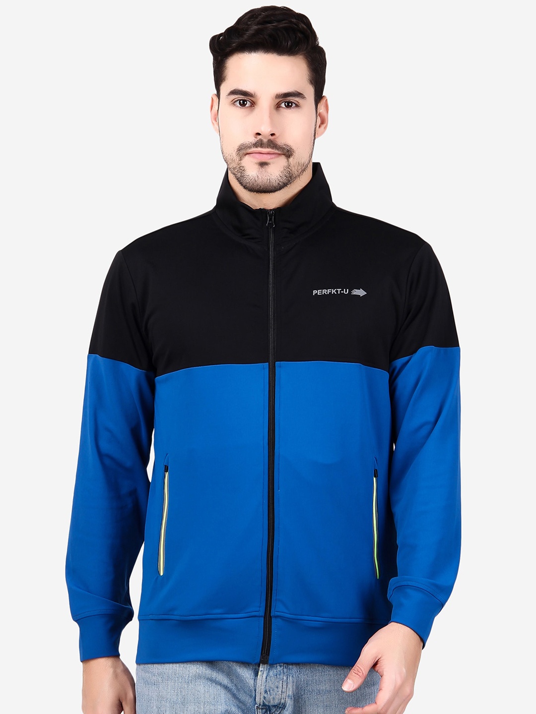 PERFKT-U Men Lightweight Antimicrobial Crop Training or Gym Sporty Jacket, Blue
