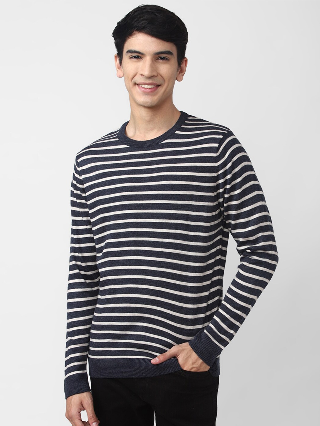 

PETER ENGLAND UNIVERSITY Men Horizontal Striped Acrylic Pullover, Grey