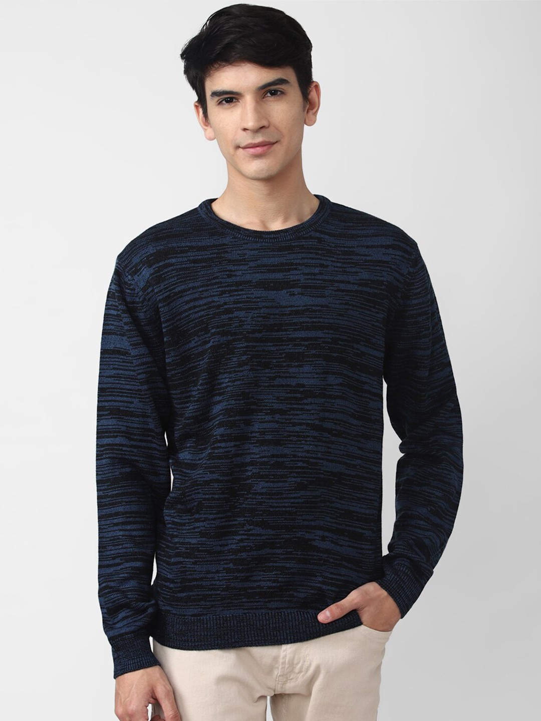

PETER ENGLAND UNIVERSITY Men Abstract Printed Acrylic Pullover, Navy blue