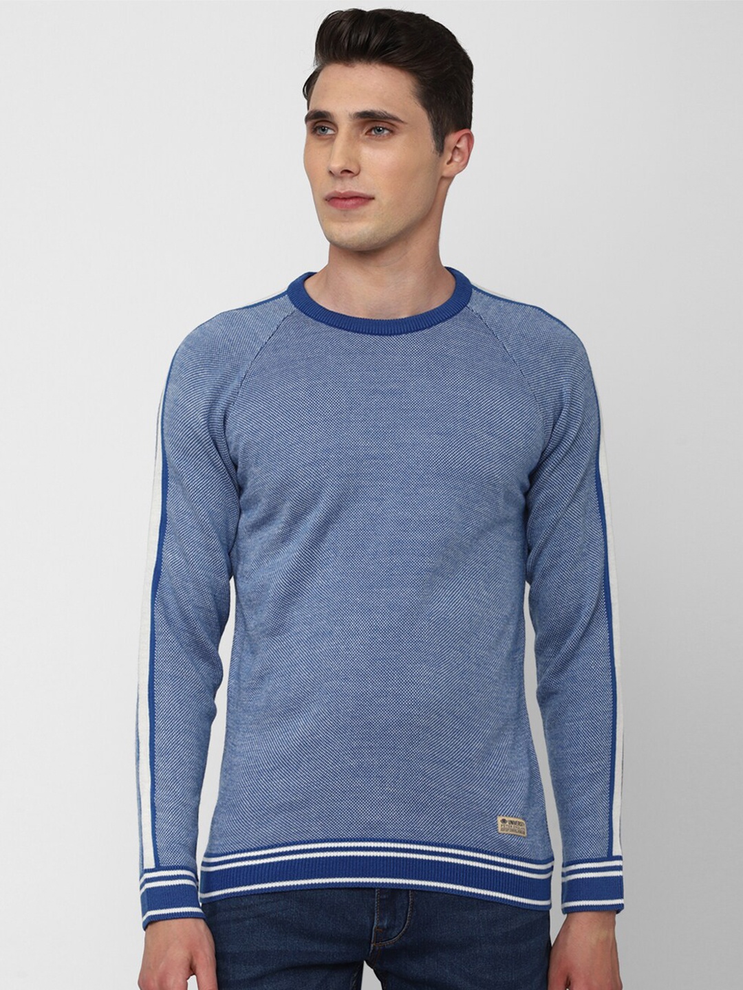 

PETER ENGLAND UNIVERSITY Men Round Neck Striped Pullover, Blue