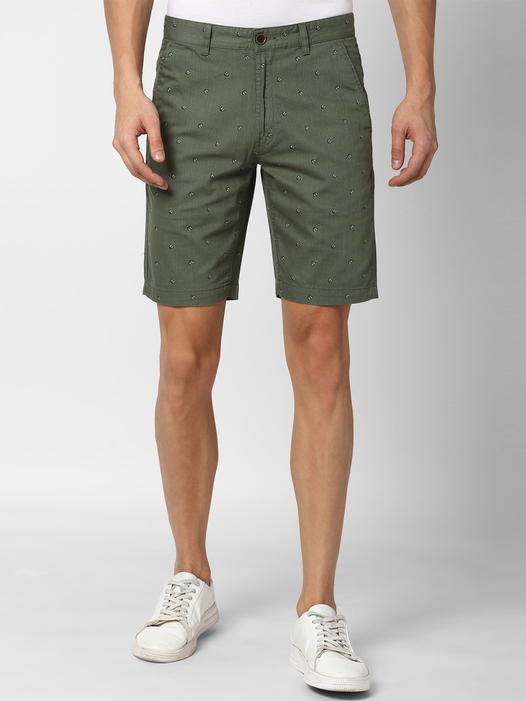 

PETER ENGLAND UNIVERSITY Men Conversational Printed Cotton Shorts, Olive