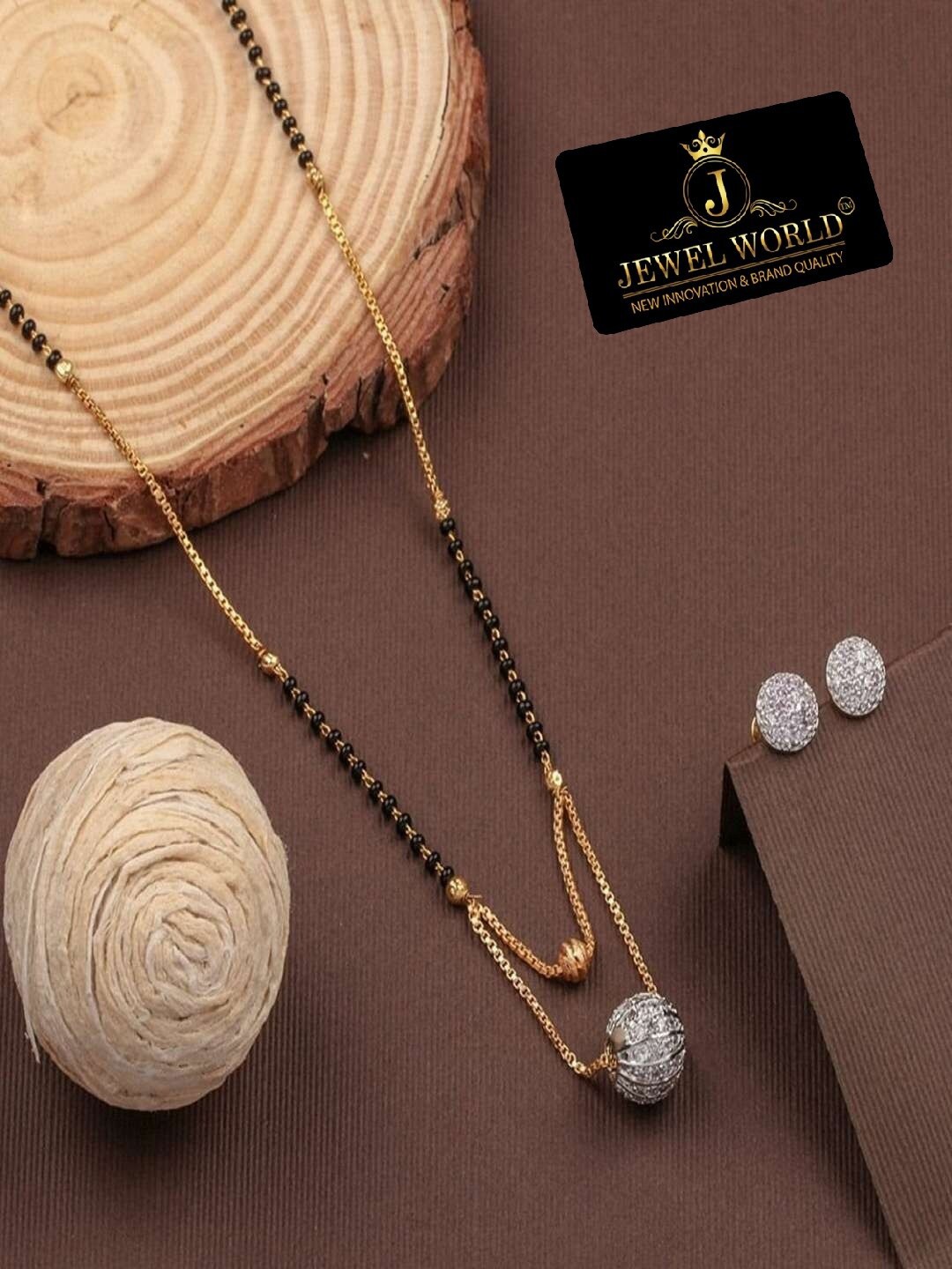 

JEWEL WORLD Gold-Plated Stone Studded & Beaded Mangalsutra With Earrings