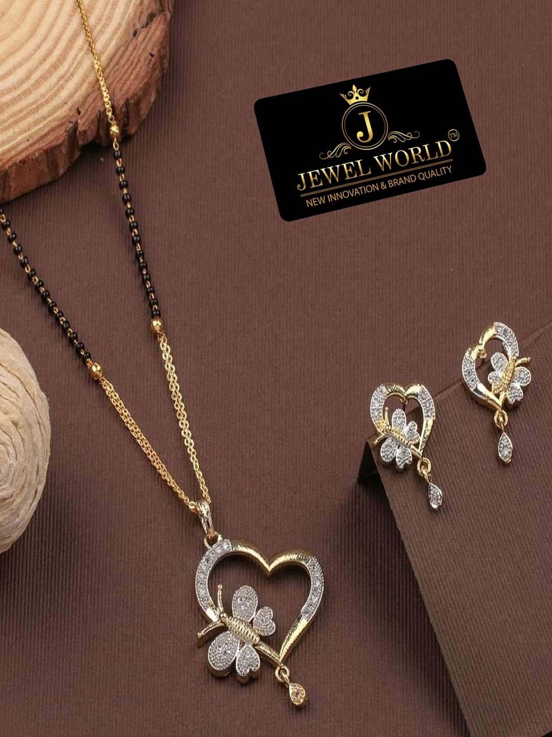 

JEWEL WORLD Gold-Plated Stone Studded & Beaded Mangalsutra With Earrings