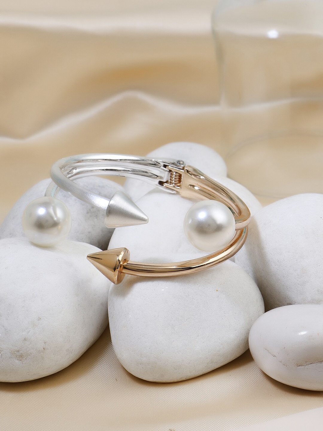 

Adwitiya Collection Women Gold-Plated Beaded Cuff Bracelet
