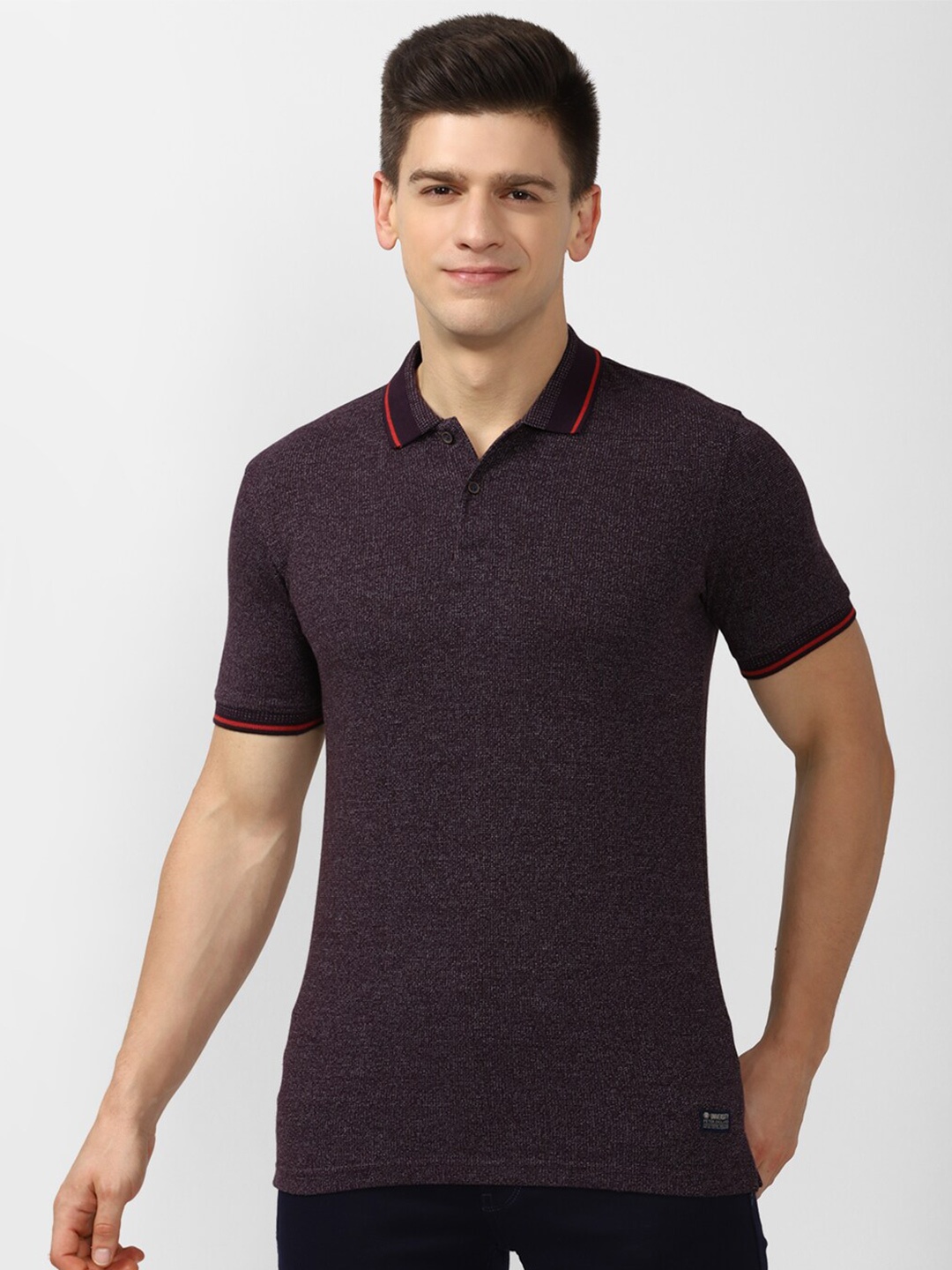

PETER ENGLAND UNIVERSITY Self Design Polo Collar Slim Fit T-shirt, Brown
