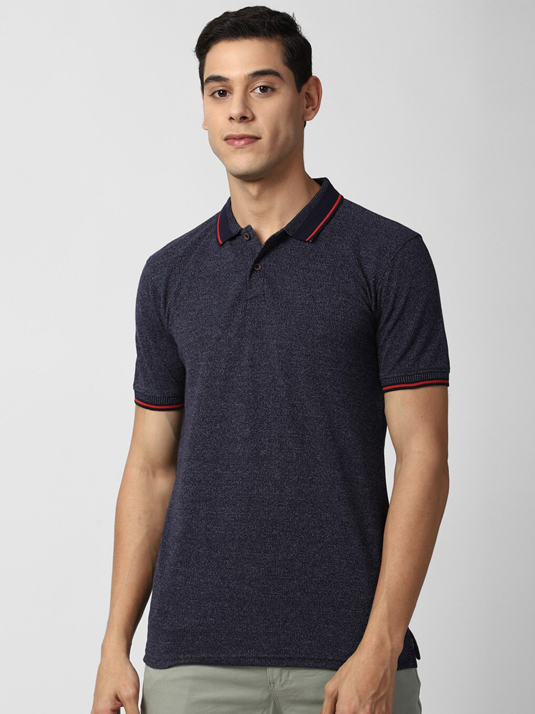 

PETER ENGLAND UNIVERSITY Self Design Polo Collar Slim Fit T-shirt, Navy blue