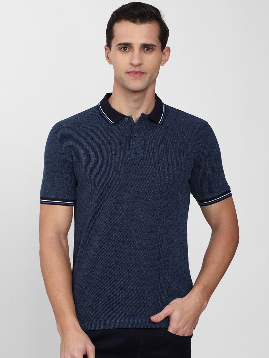 

PETER ENGLAND UNIVERSITY Self Design Polo Collar Slim Fit T-shirt, Navy blue