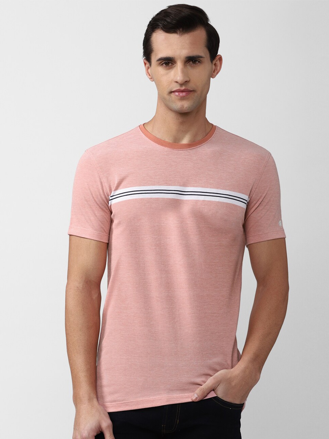 

PETER ENGLAND UNIVERSITY Striped Round Neck Slim Fit T-shirt, Pink
