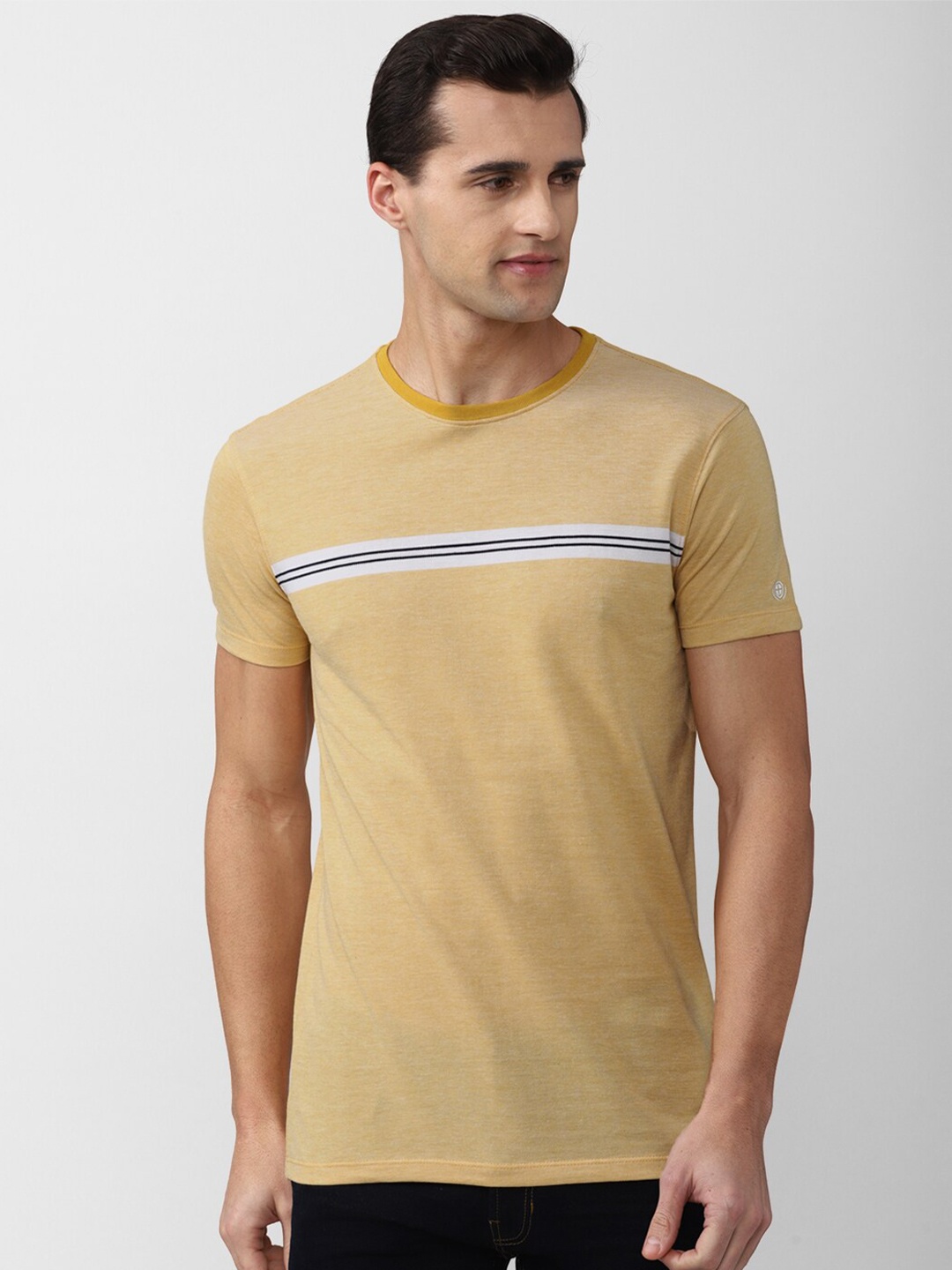

PETER ENGLAND UNIVERSITY Striped Round Neck Slim Fit T-shirt, Beige