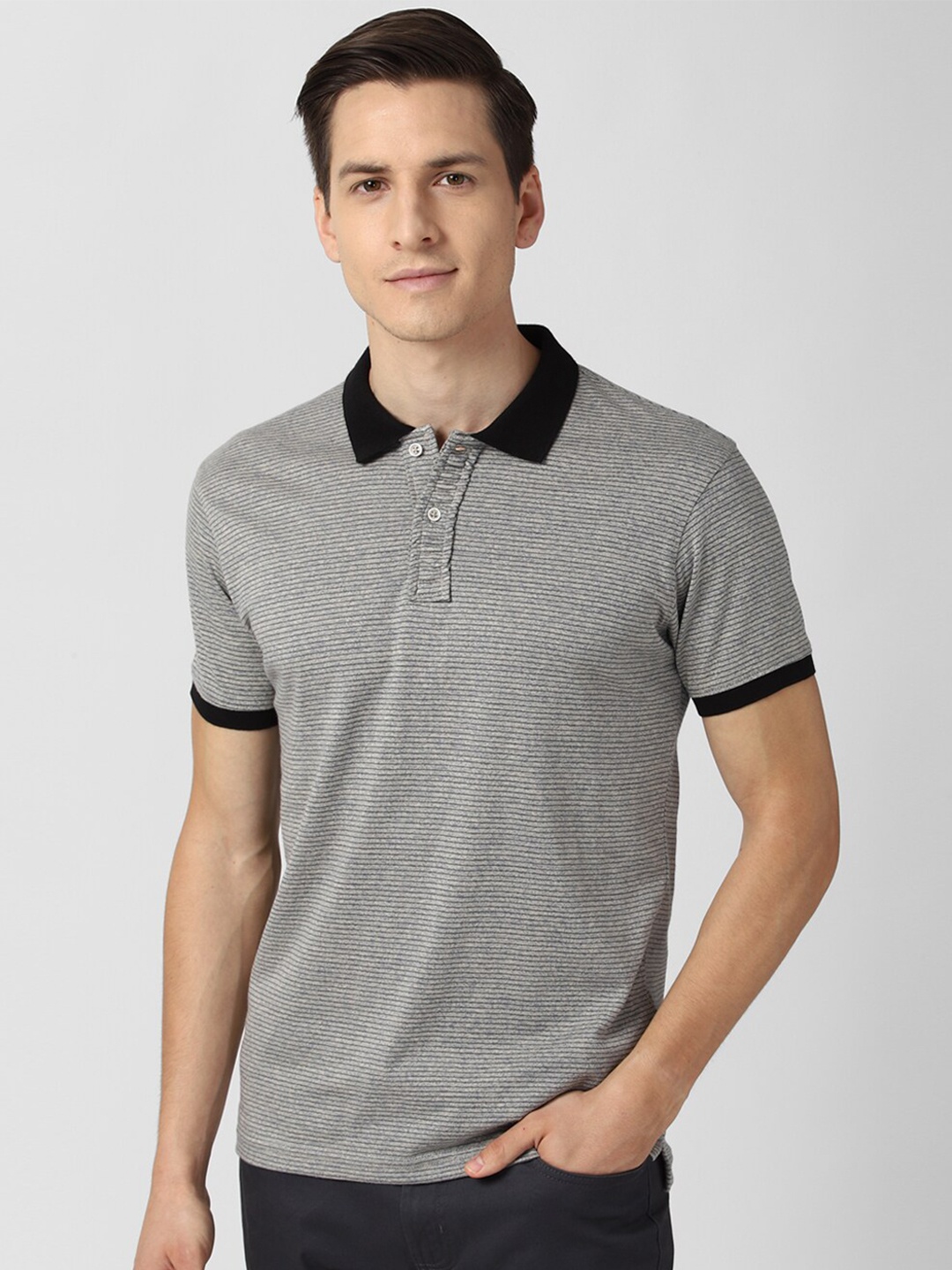 

PETER ENGLAND UNIVERSITY Striped Polo Collar Slim Fit T-shirt, Grey