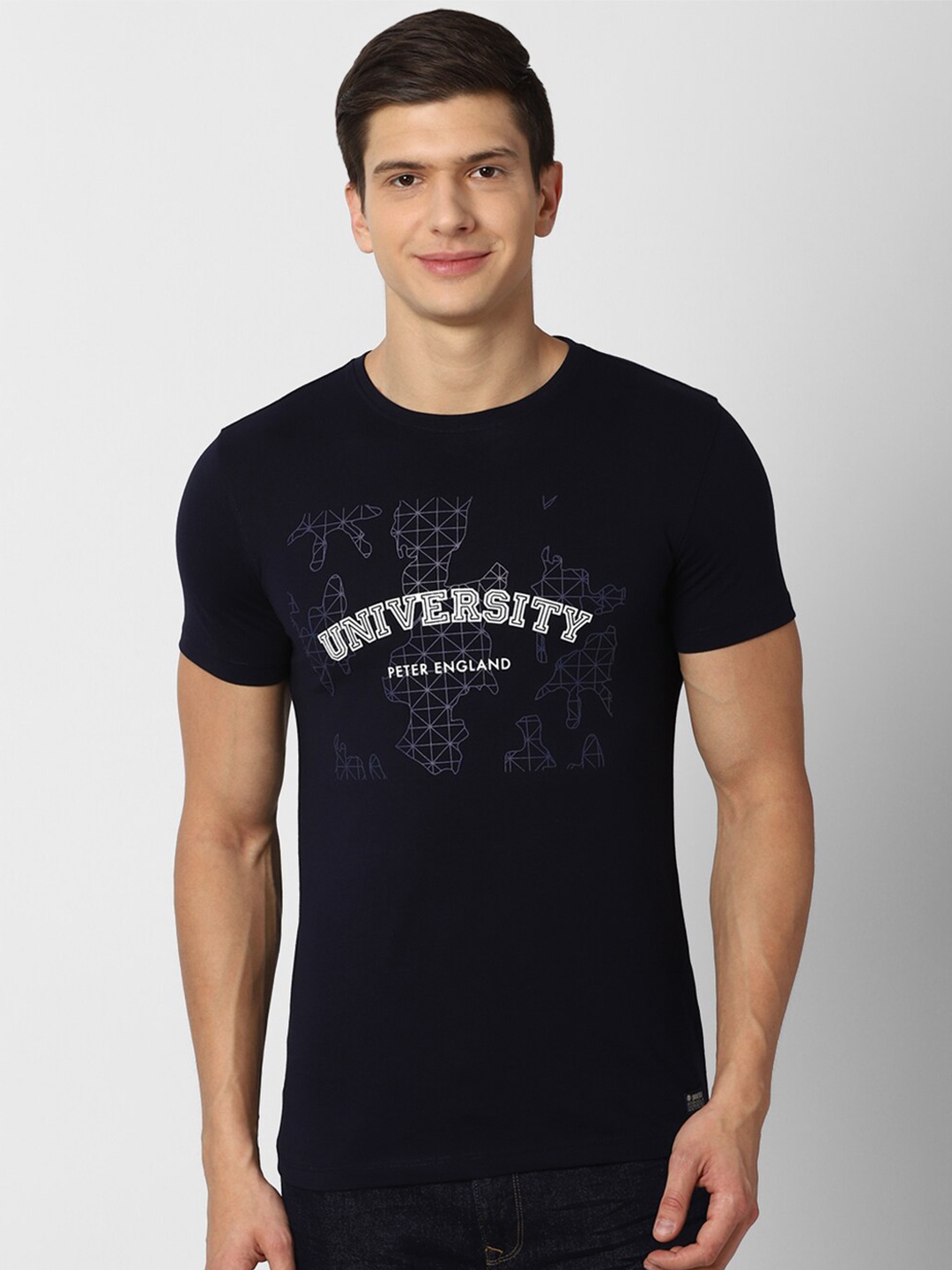 PETER ENGLAND UNIVERSITY Typography Printed Slim Fit T-shirt, Navy blue