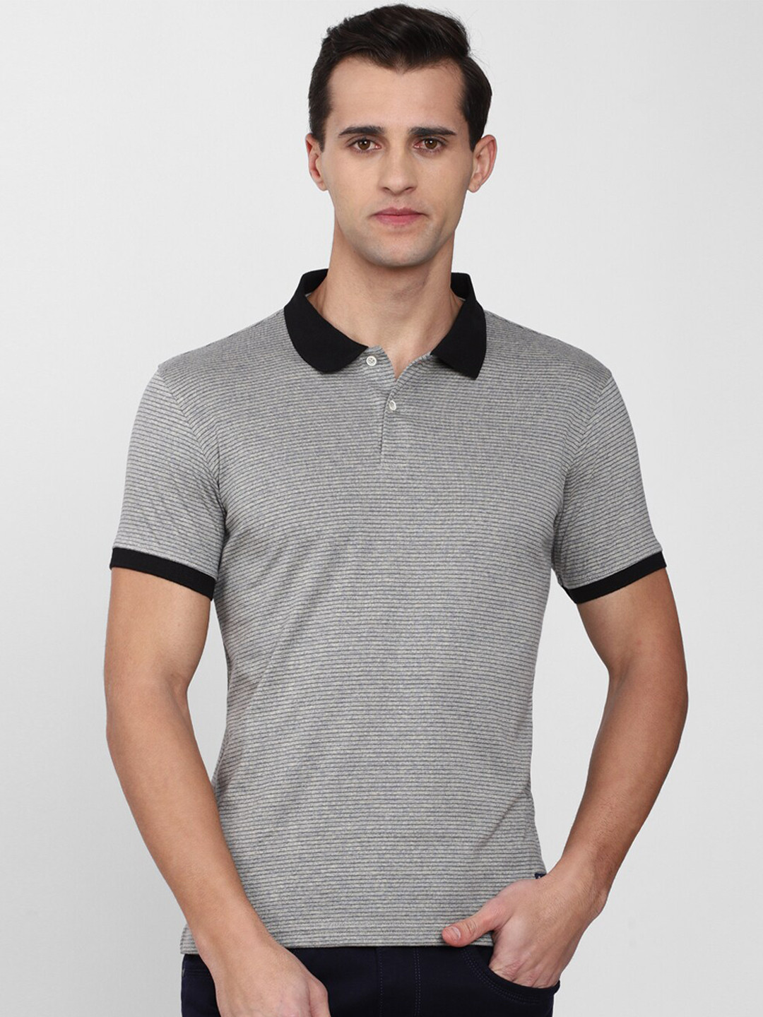 

PETER ENGLAND UNIVERSITY Striped Polo Collar Slim Fit T-shirt, Grey