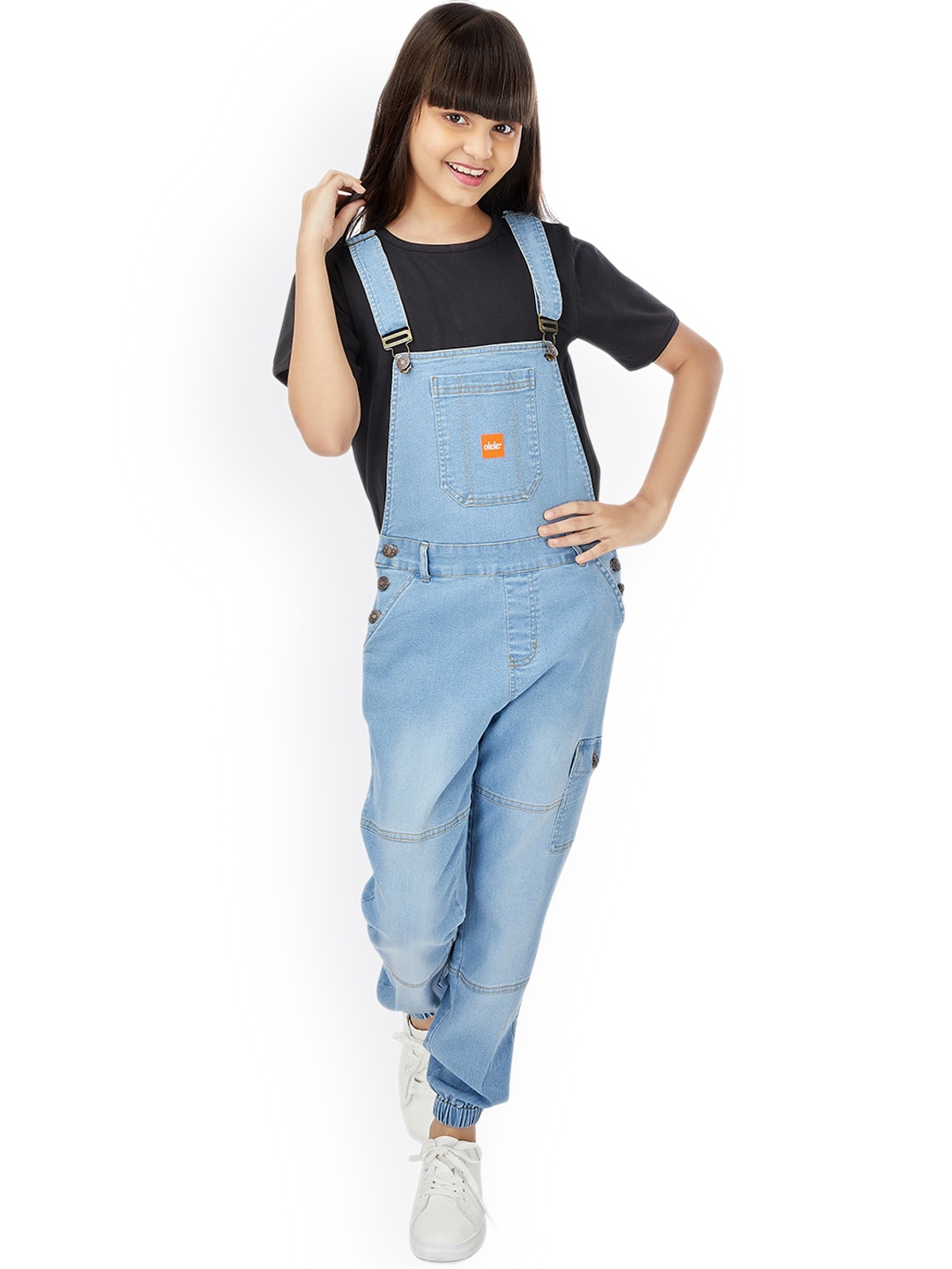 

Olele Girls Full Length Denim Cotton Dungaree, Blue