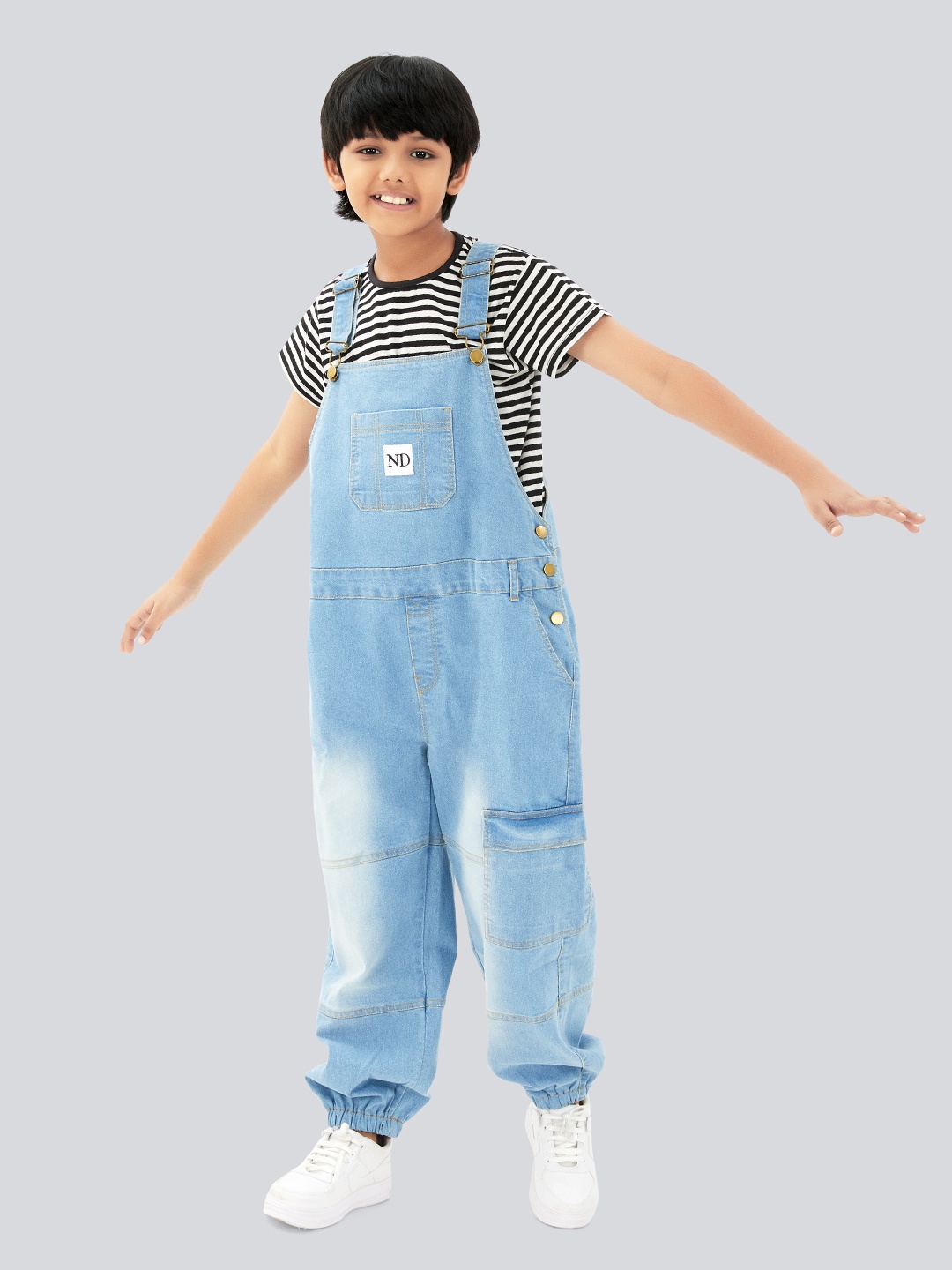 

Olele Boys Full Length Denim Cotton Dungaree, Blue
