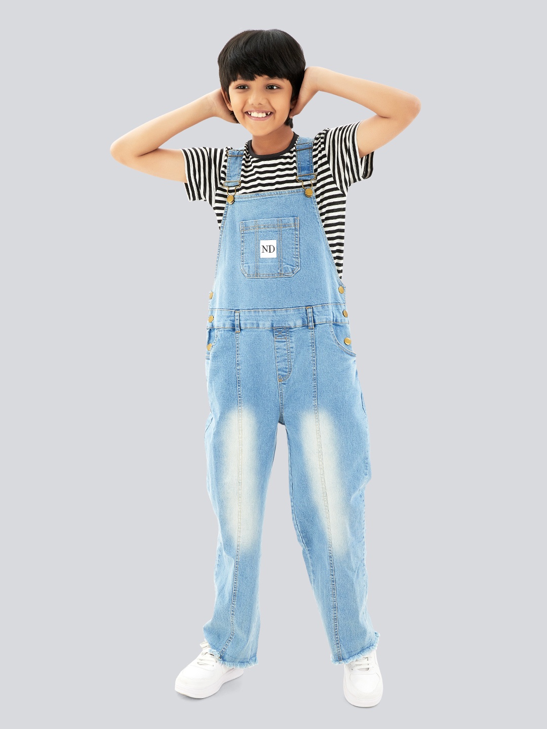 

Olele Boys Full Length Denim Cotton Dungaree, Blue