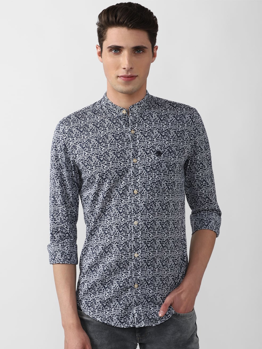 

PETER ENGLAND UNIVERSITY Slim Fit Abstract Printed Casual Pure Cotton Shirt, Grey