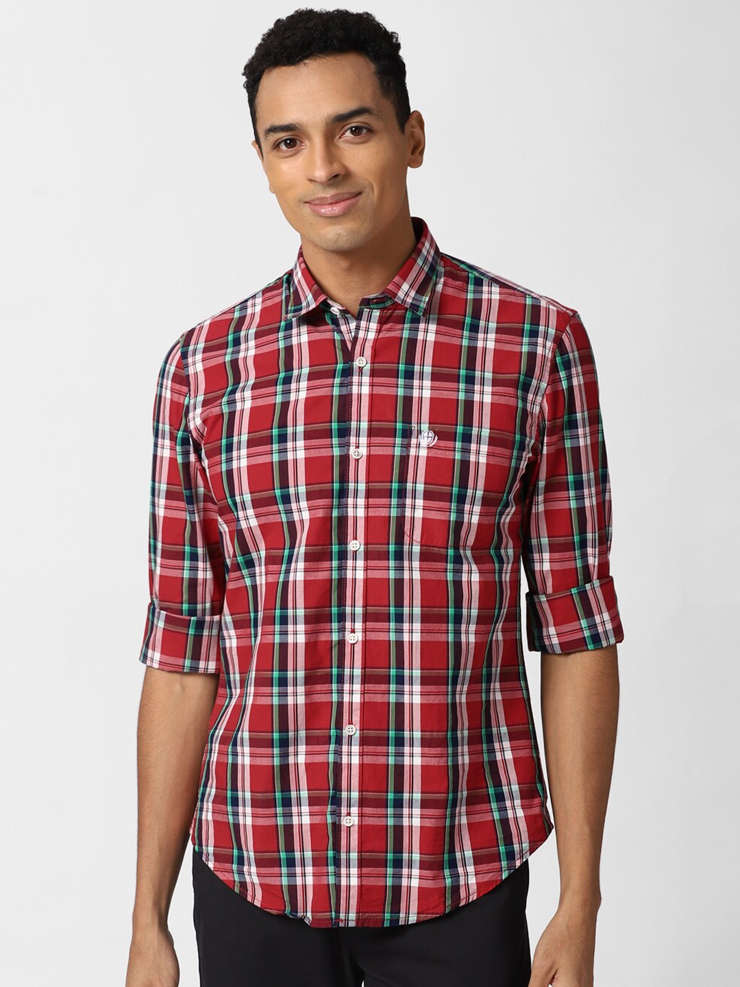 

PETER ENGLAND UNIVERSITY Checked Slim Fit Pure Cotton Casual Shirt, Red