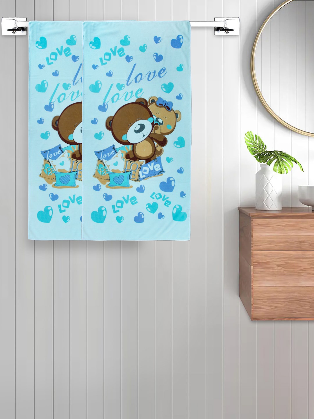 

FABINALIV Kids Blue 2 Pieces Printed 300 GSM Cotton Bath Towels