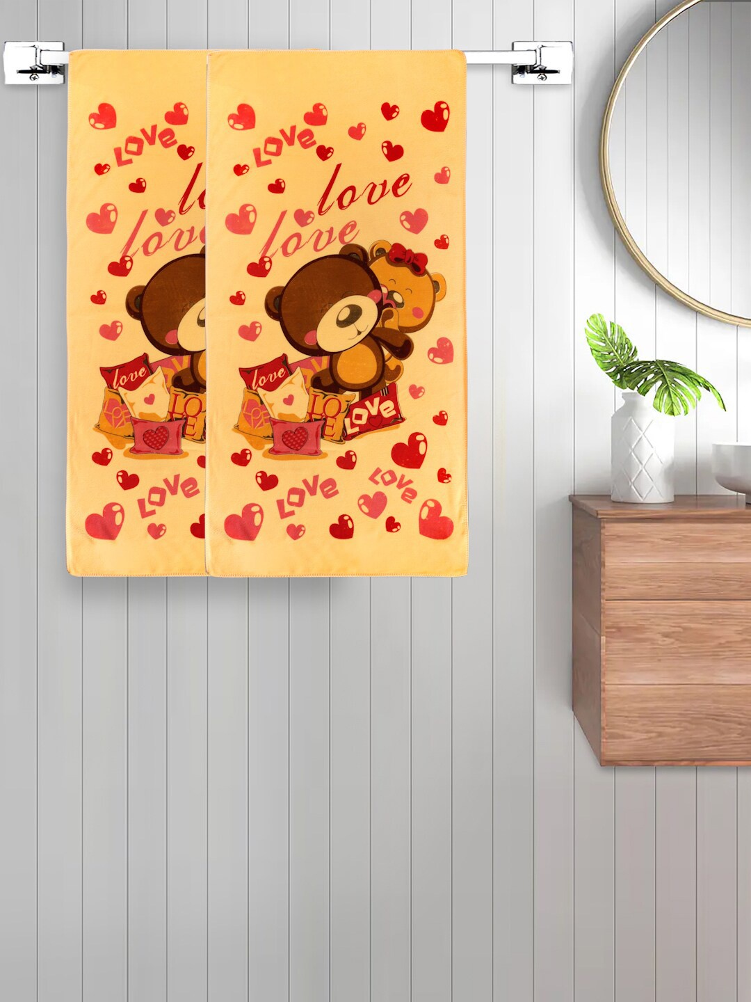 

FABINALIV Kids Yellow & Red 2 Pieces Cartoon Printed 300 GSM Cotton Bath Towels