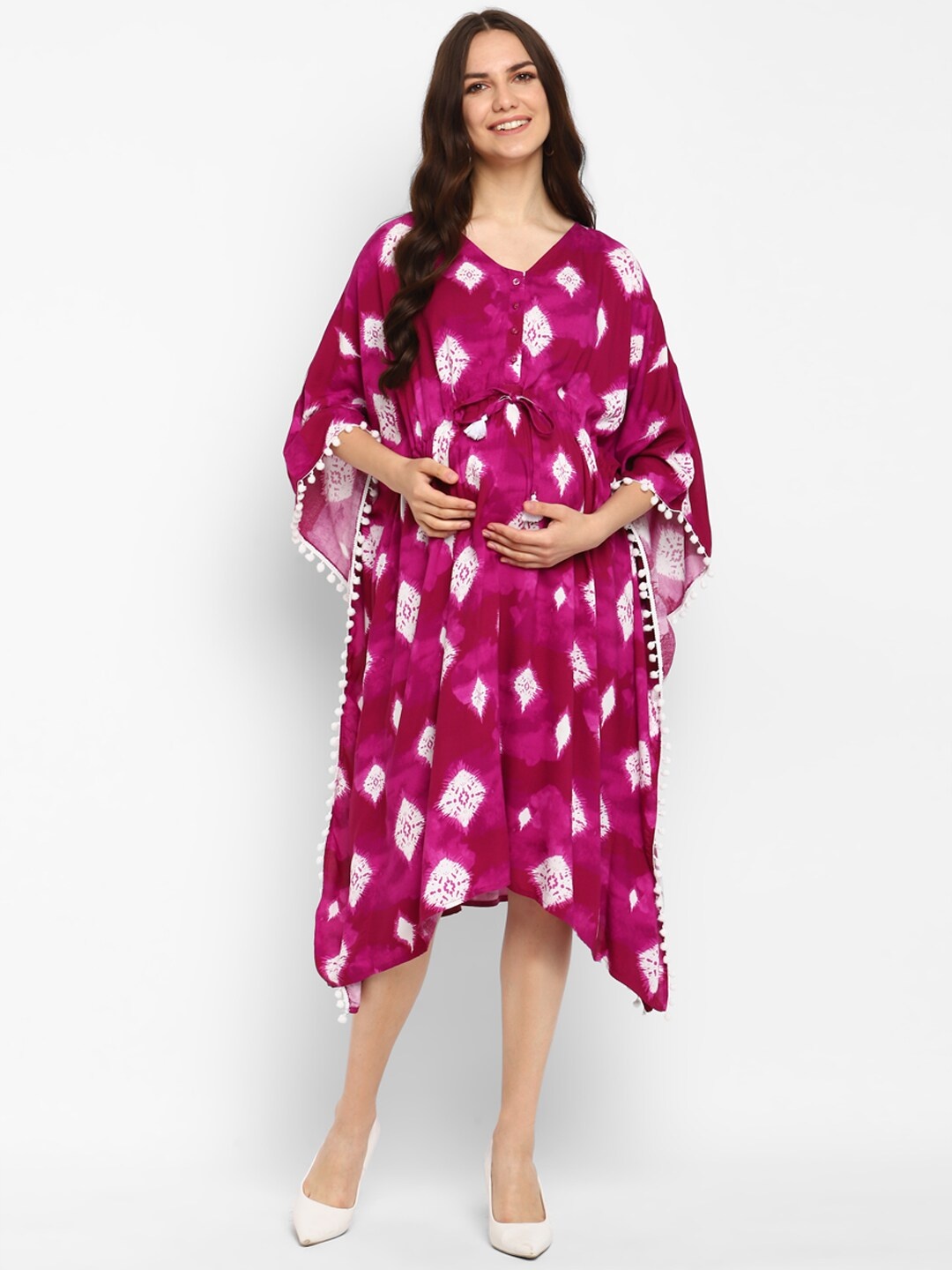 

Momsoon Maternity Abstract Printed Kimono Sleeve Kaftan Midi Dress, Pink