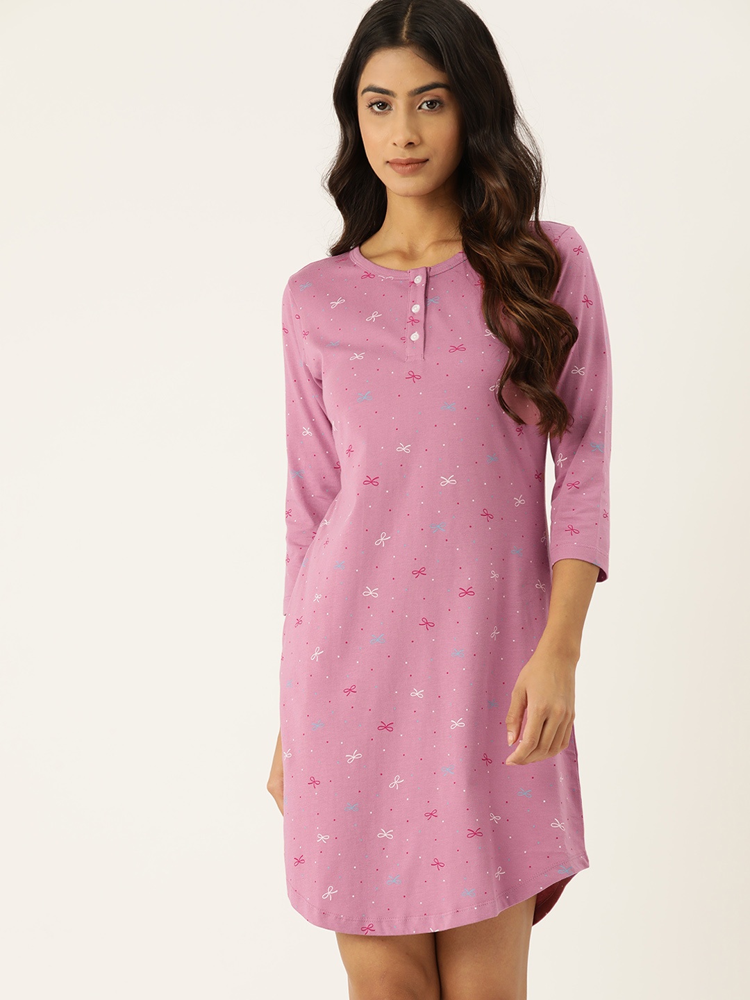 

ETC Printed Pure Cotton Nightdress, Pink