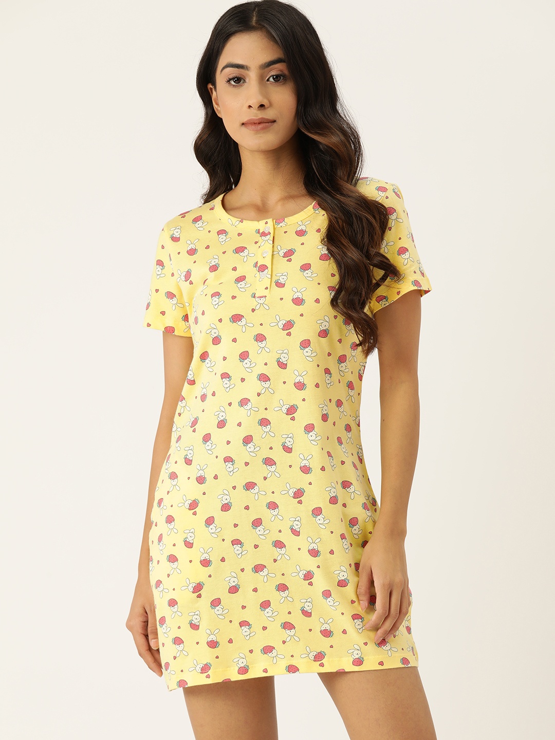 

ETC Floral Printed Pure Cotton Nightdress, Yellow