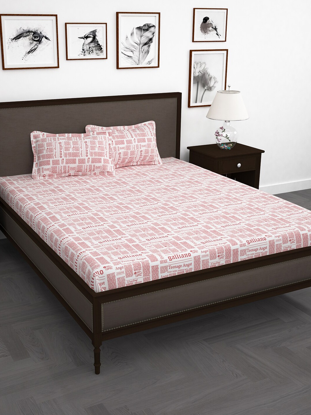 

Story@home Red & White Typography Cotton 210TC King Bedsheet with 2 Pillow Covers