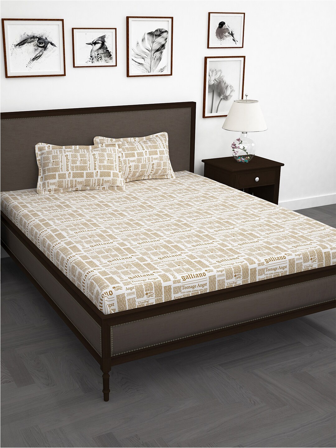 

Story@home White & Yellow Printed Cotton 240TC King Bedsheet with 2 Pillow Covers