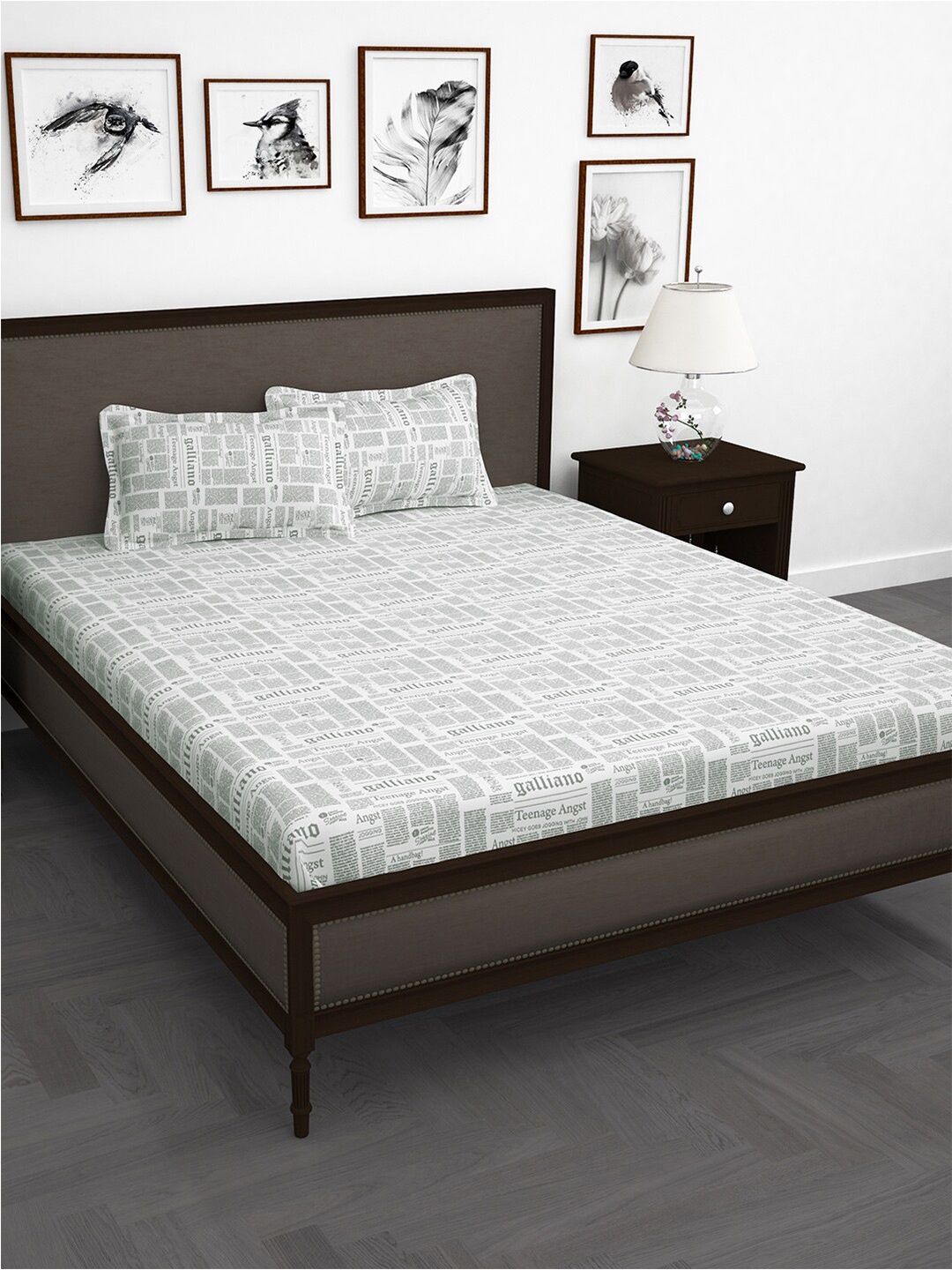 

Story@home Grey & Black Printed Cotton 240TC King Bedsheet with 2 Pillow Covers