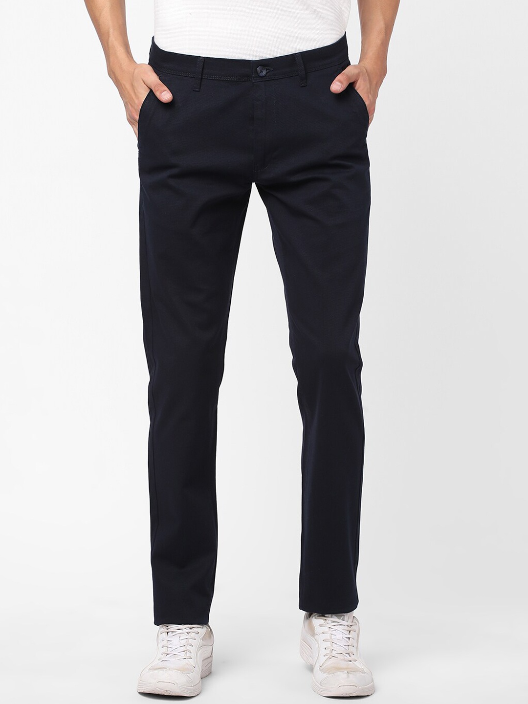 

R&B Men Slim Fit Cotton Trousers, Blue