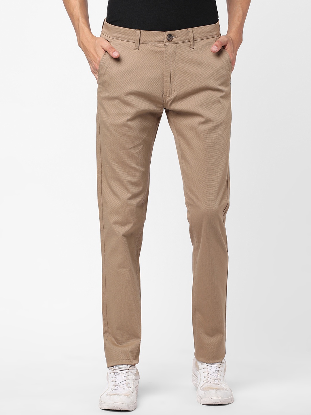 

R&B Men Slim Fit Cotton Trousers, Beige