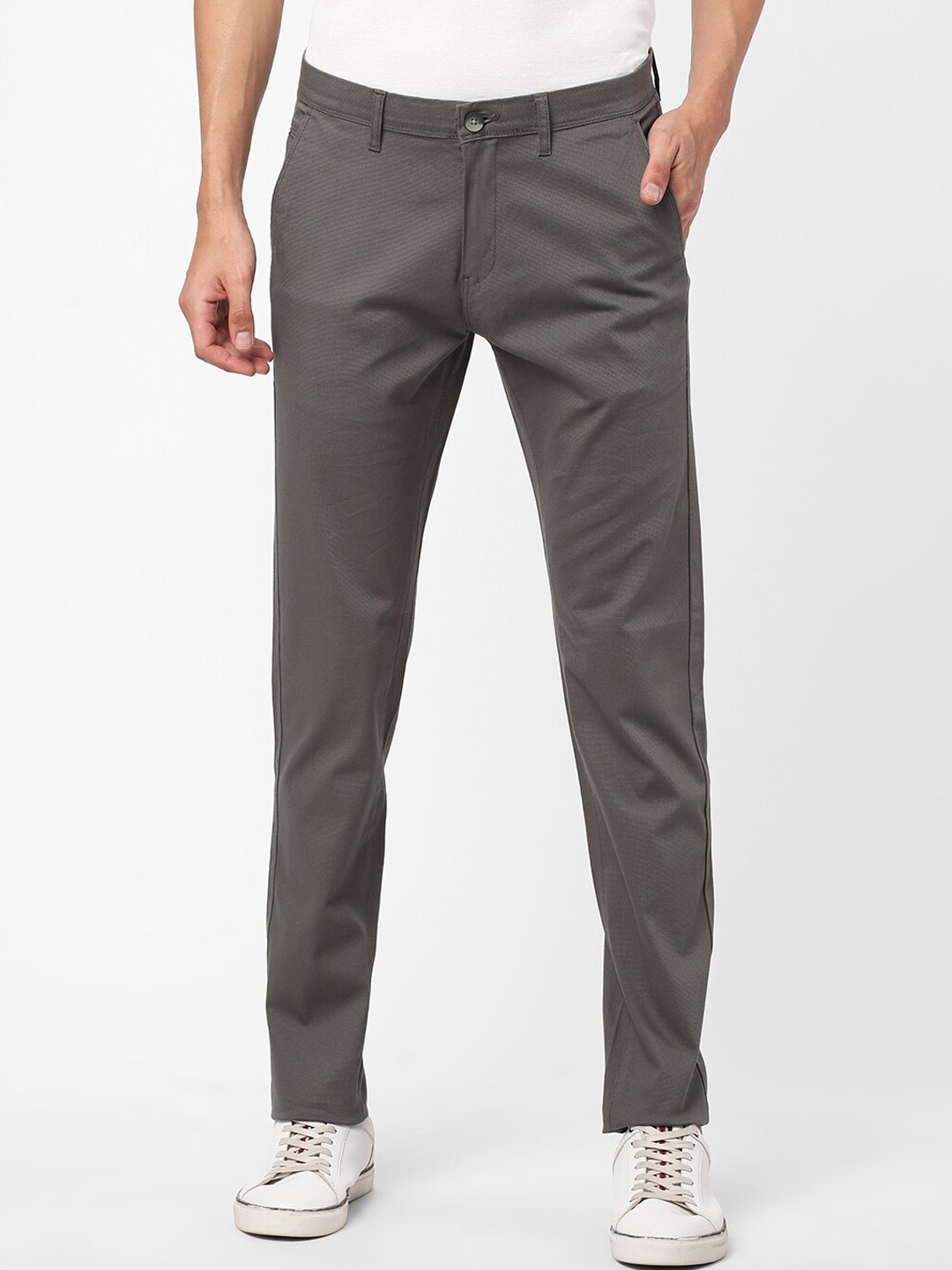 

R&B Men Mid-Rise Slim Fit Cotton Chinos Trousers, Green