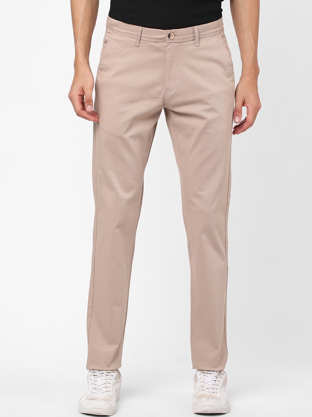 

R&B Men Slim Fit Cotton Trousers, Beige