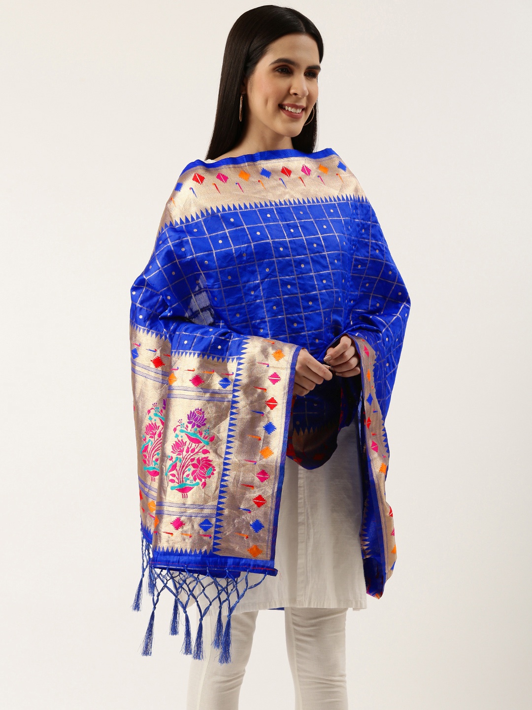

LOOKNBOOK ART Woven Design Jacquard Dupatta with Zari, Blue