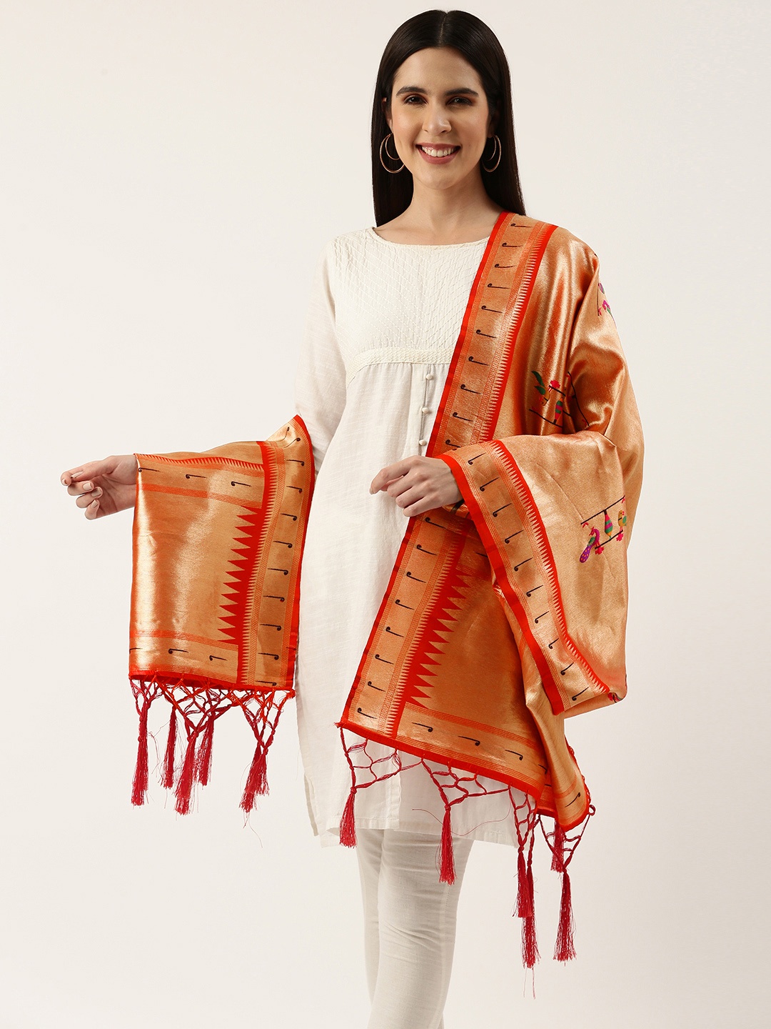 

LOOKNBOOK ART Ethnic Motifs Woven Design Jacquard Dupatta with Zari, Gold