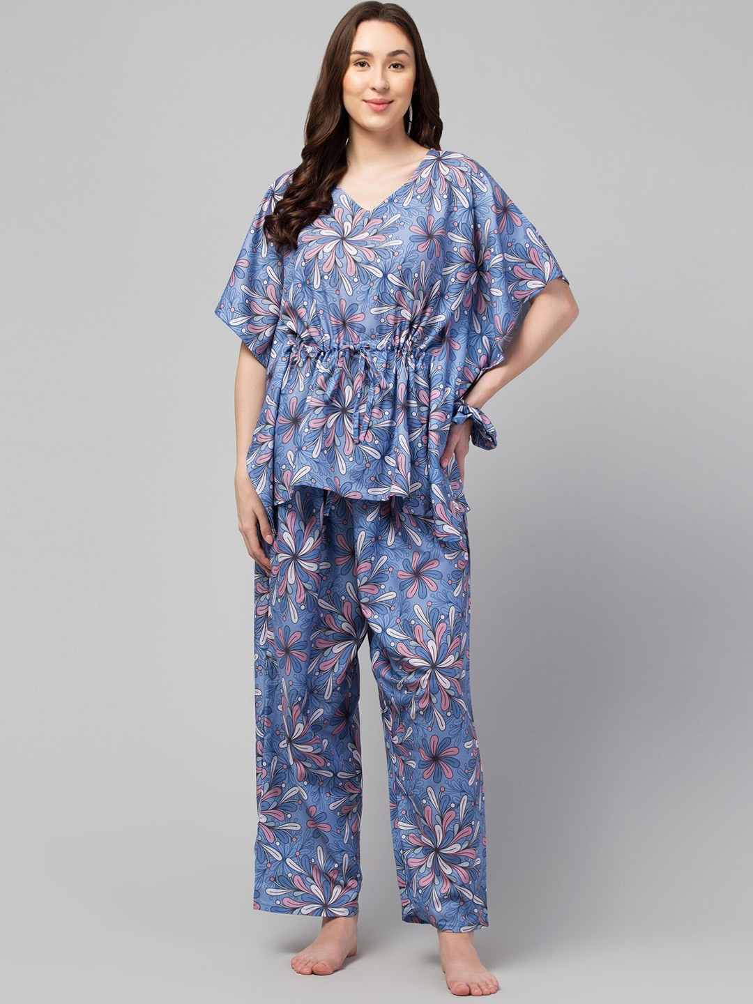 

FFLIRTYGO Printed Kaftan Night suit, Blue