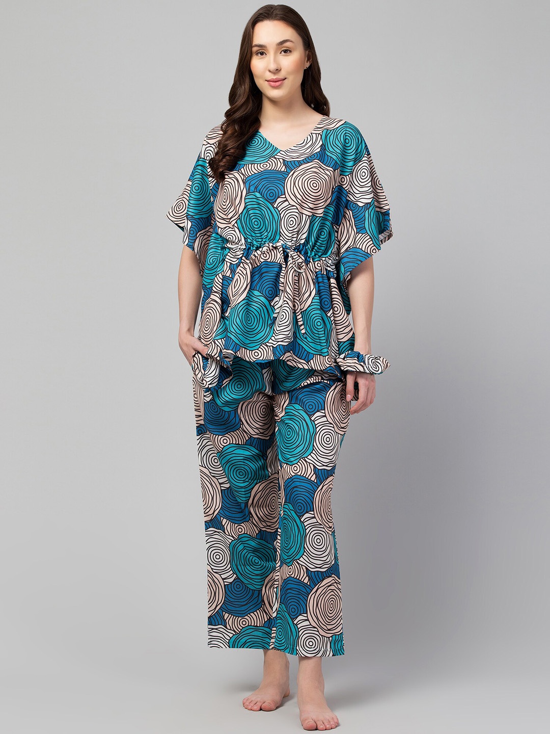 

FFLIRTYGO Printed Kaftan Night suit, Green