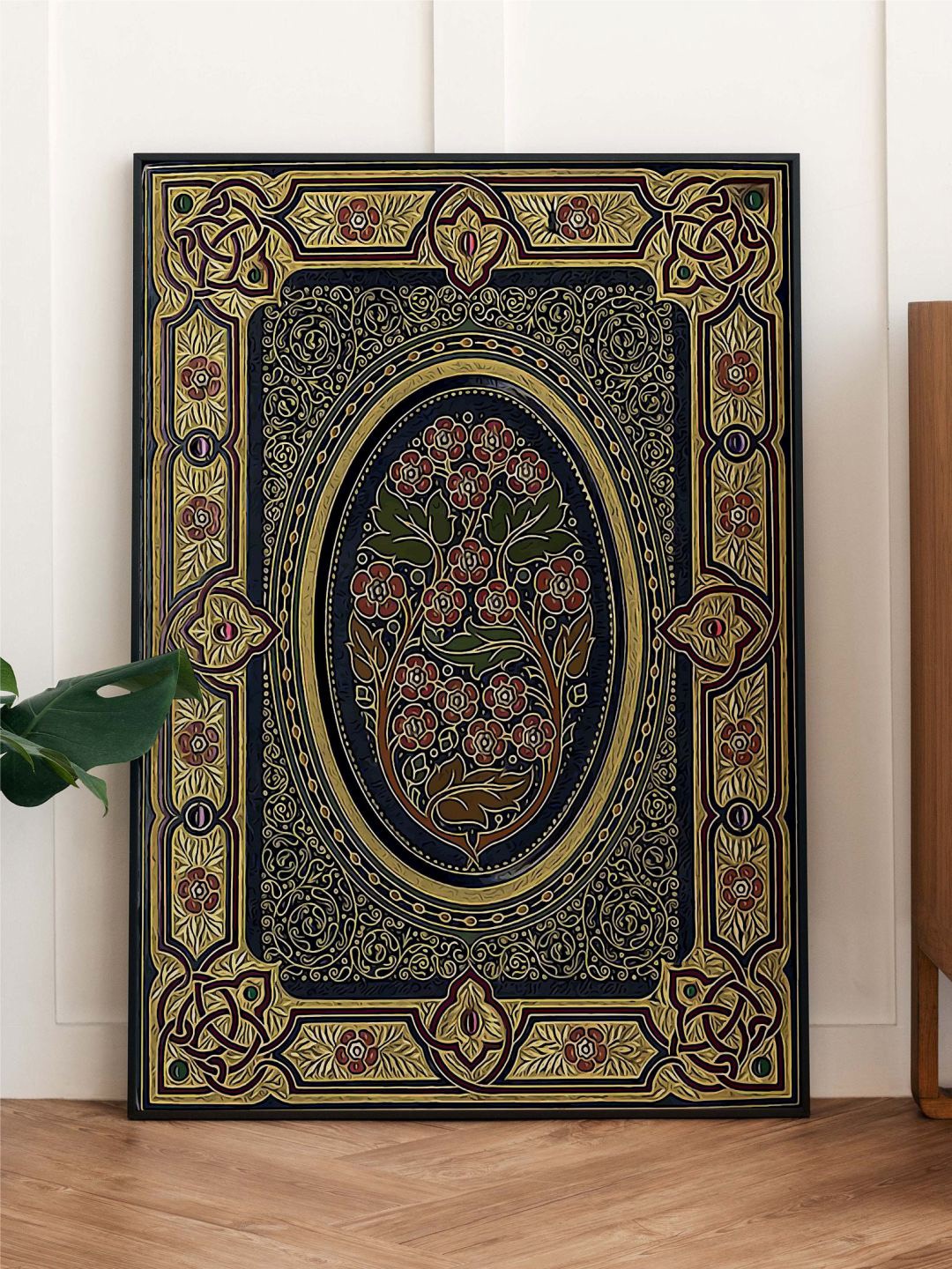 

INDIAN CLASSIC ART Black & Yellow Indian Vintage Printed Framed Wall Art
