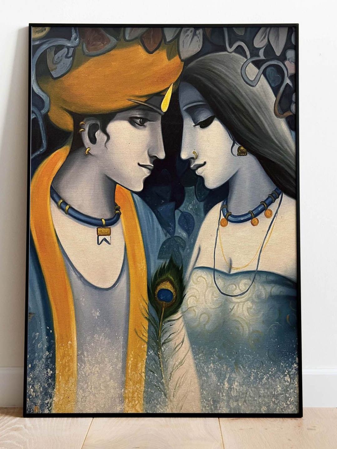 

INDIAN CLASSIC ART Grey & Orange-Color Radha Krishna Framed Wall Art